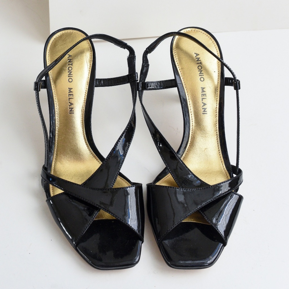 Antonio Melani Black Patent Leather Sandals Sz 8